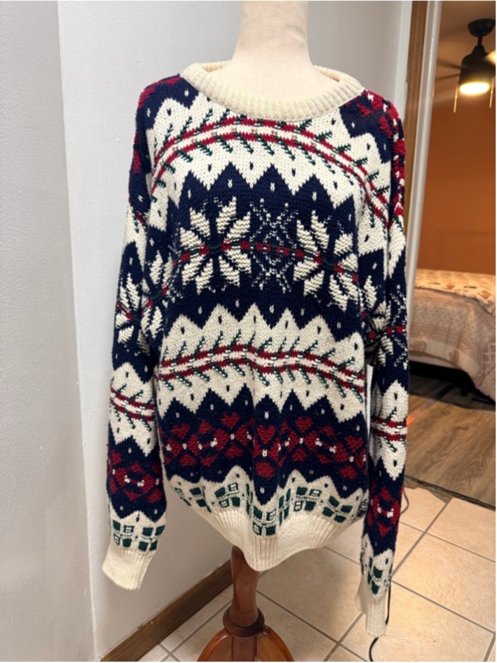 Vintage Greatland women’s crewneck sweater fair aisle pattern XL 100% cotton